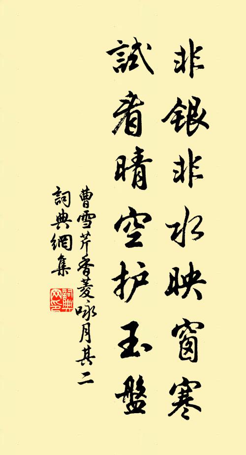 曹雪芹非银非水映窗寒，试看晴空护玉盘书法作品欣赏