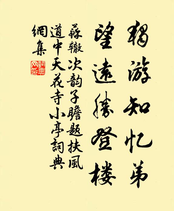 苏辙独游知忆弟，望远胜登楼书法作品欣赏