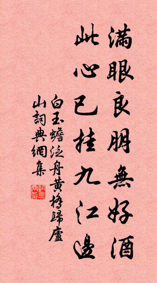白玉蟾满眼良朋无好酒，此心已挂九江边书法作品欣赏