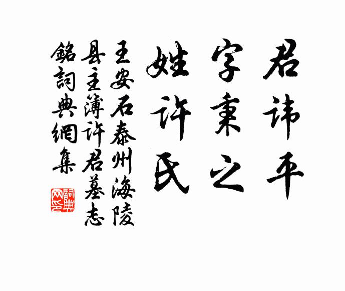 王安石君讳平,字秉之,姓许氏书法作品欣赏