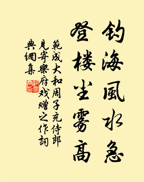 范成大钓海风水急，登楼尘雾高书法作品欣赏
