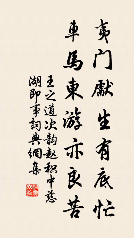王之道夷门先生有底忙，车马东游亦良苦书法作品欣赏