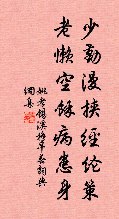 姚孝锡少勤漫挟经纶策，老懒空余病患身书法作品欣赏