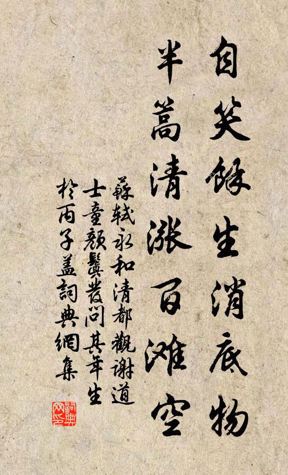 苏轼自笑馀生消底物，半篙清涨百滩空书法作品欣赏