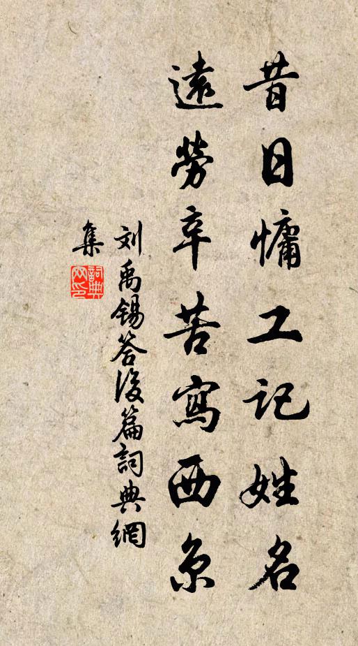刘禹锡昔日慵工记姓名，远劳辛苦写西京书法作品欣赏