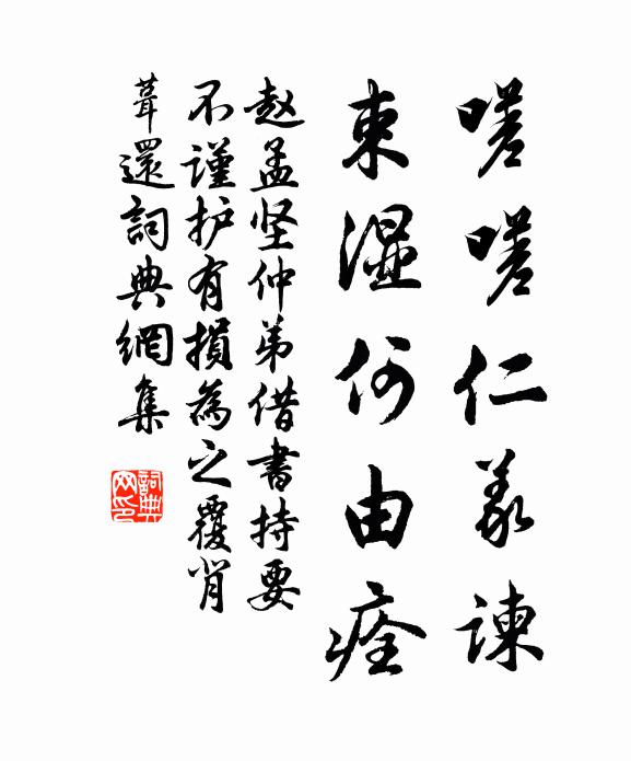 赵孟坚嗟嗟仁义谏，束湿何由痊书法作品欣赏