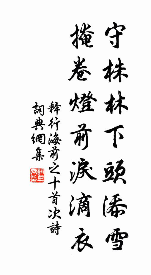释行海守株林下头添雪，掩卷灯前泪滴衣书法作品欣赏