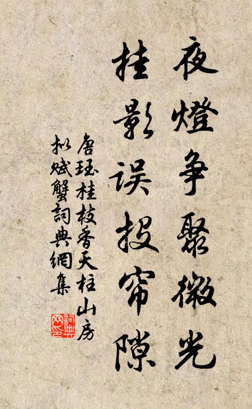 唐珏夜灯争聚微光，挂影误投帘隙书法作品欣赏