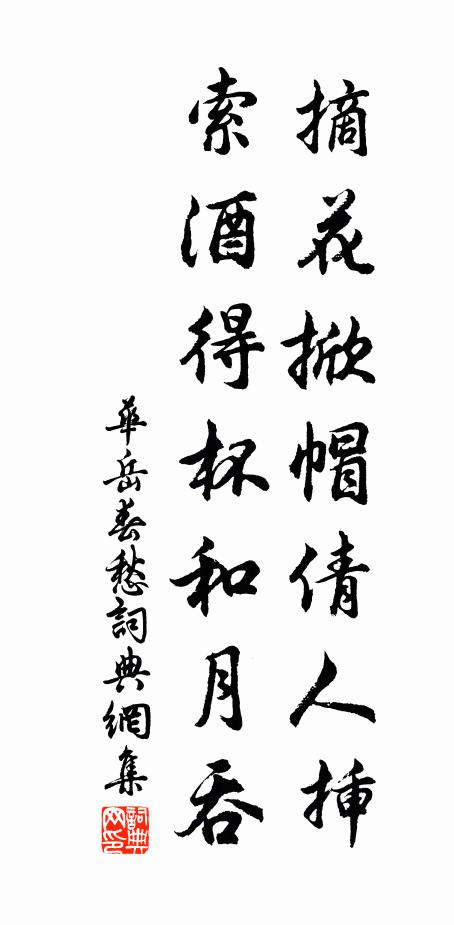华岳摘花掀帽倩人插，索酒得杯和月吞书法作品欣赏