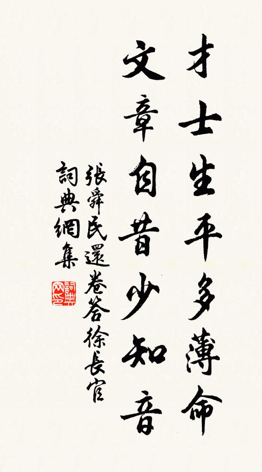 张舜民才士生平多薄命，文章自昔少知音书法作品欣赏