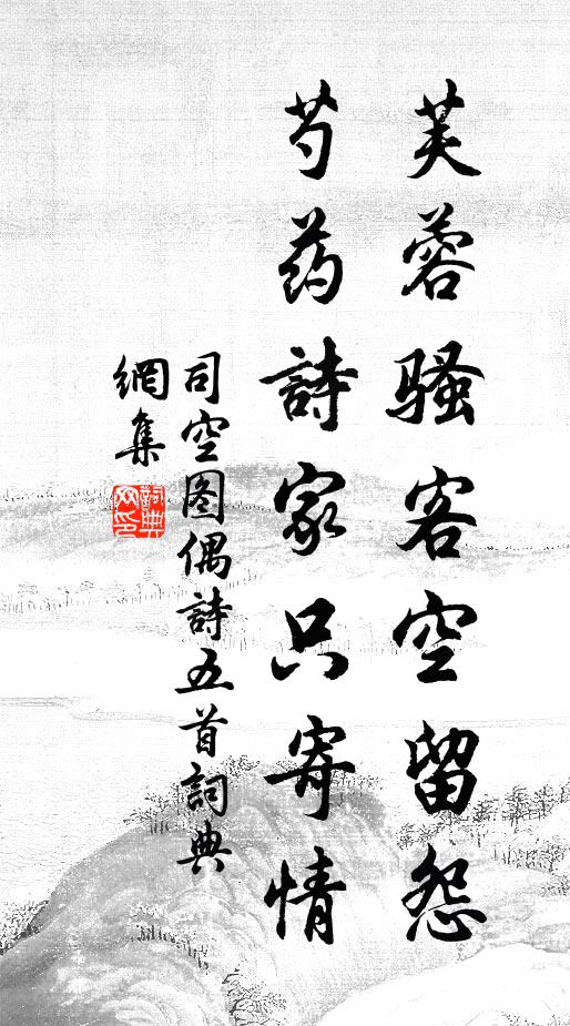 司空图芙蓉骚客空留怨，芍药诗家只寄情书法作品欣赏