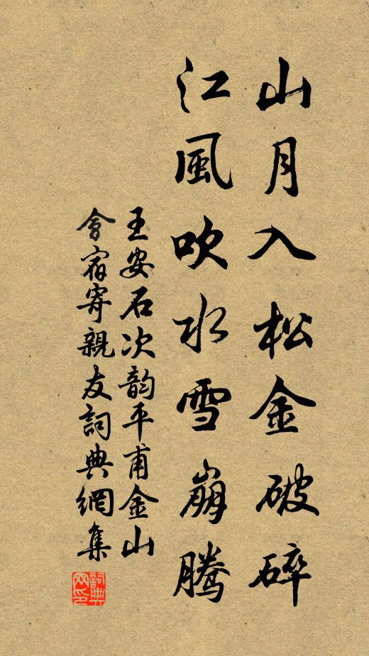 王安石山月入松金破碎，江风吹水雪崩腾书法作品欣赏