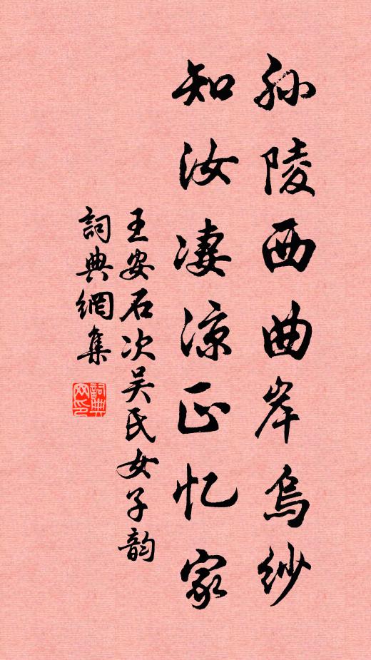 王安石孙陵西曲岸乌纱，知汝凄凉正忆家书法作品欣赏