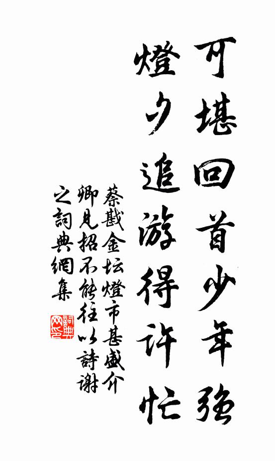蔡戡可堪回首少年强，灯夕追游得许忙书法作品欣赏