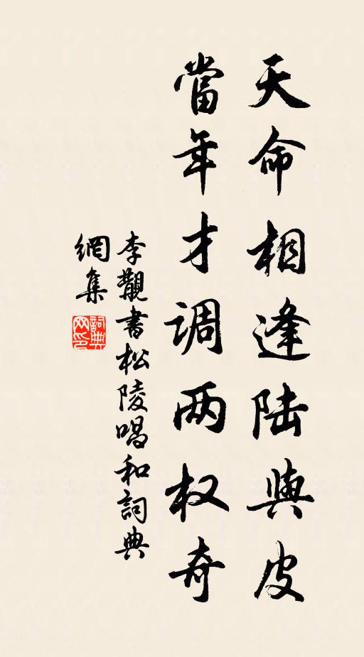 李覯天命相逢陆与皮，当年才调两权奇书法作品欣赏