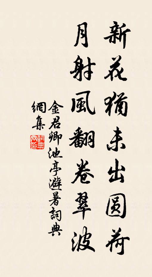 金君卿新花犹未出圆荷，月射风翻卷翠波书法作品欣赏