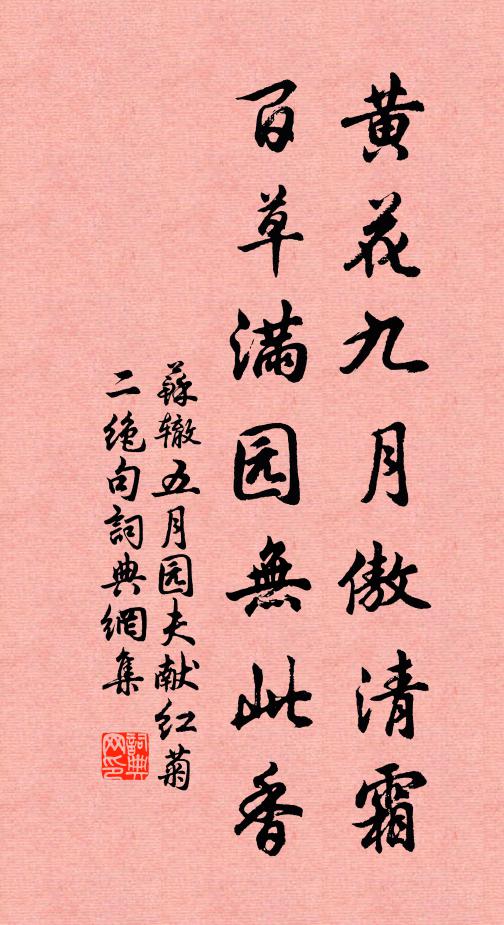 苏辙黄花九月傲清霜，百草满园无此香书法作品欣赏