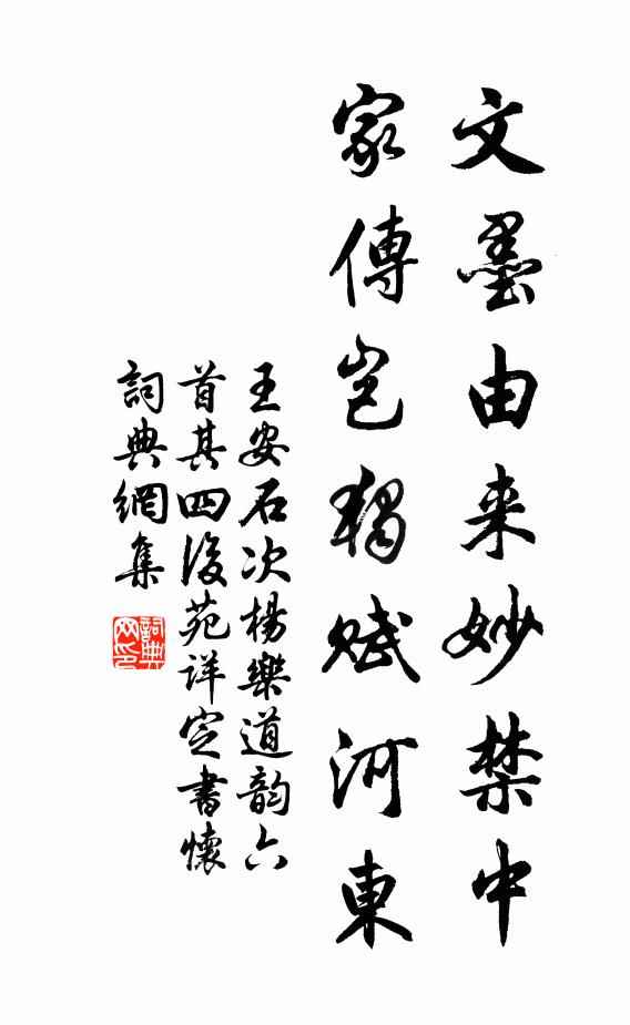 王安石文墨由来妙禁中，家传岂独赋河东书法作品欣赏
