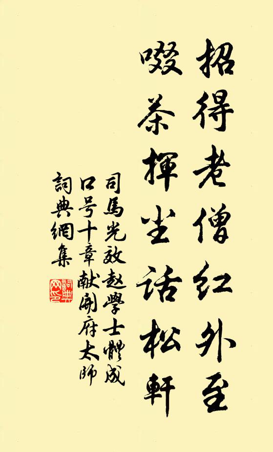 司马光招得老僧红外至，啜茶挥尘话松轩书法作品欣赏