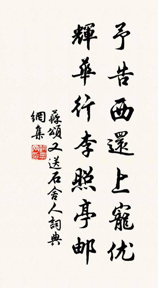 苏颂予告西还上宠优，辉华行李照亭邮书法作品欣赏