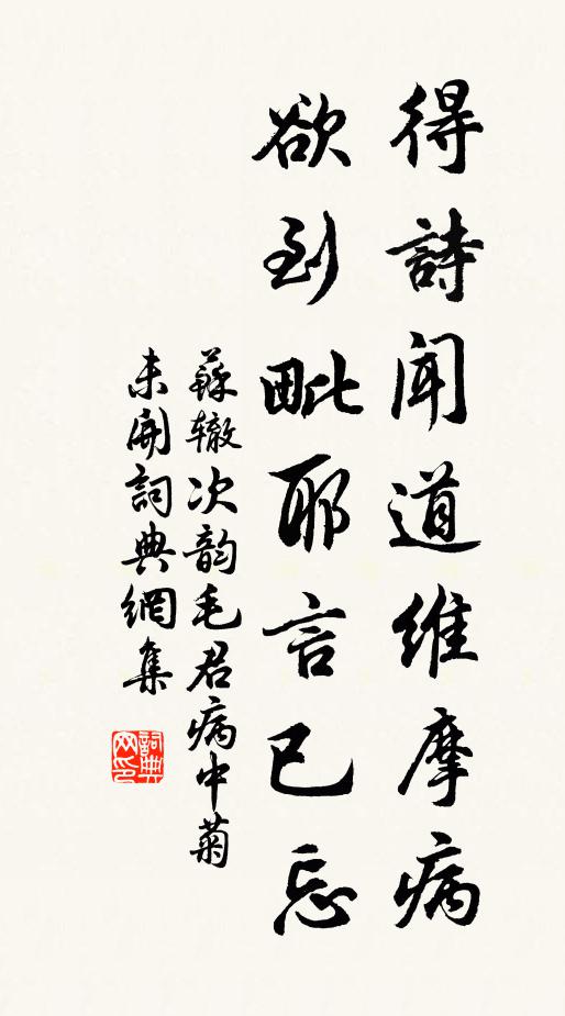 苏辙得诗闻道维摩病，欲到毗耶言已忘书法作品欣赏