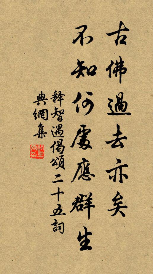释智遇古佛过去亦矣，不知何处应群生书法作品欣赏