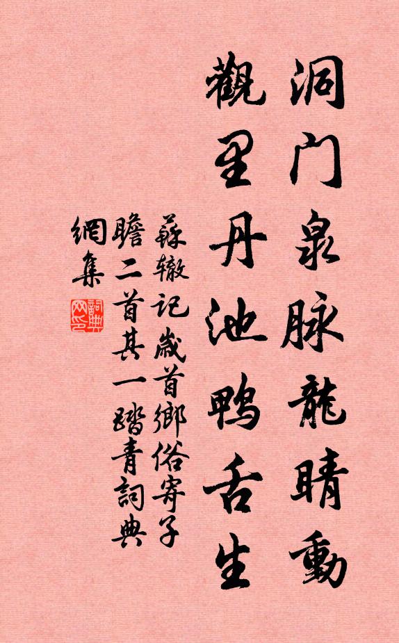 苏辙洞门泉脉龙睛动，观里丹池鸭舌生书法作品欣赏