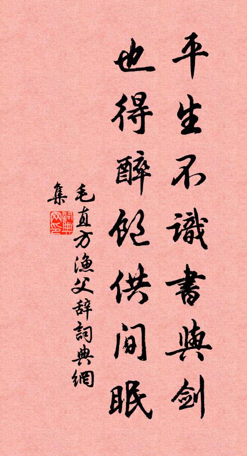 毛直方平生不识书与剑，也得醉饱供间眠书法作品欣赏