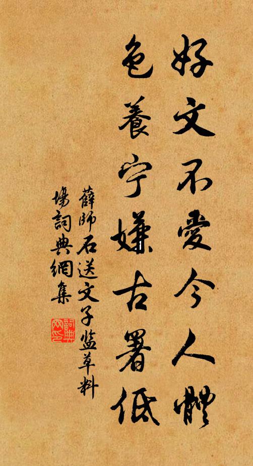 薛师石好文不爱今人体，色养宁嫌古署低书法作品欣赏