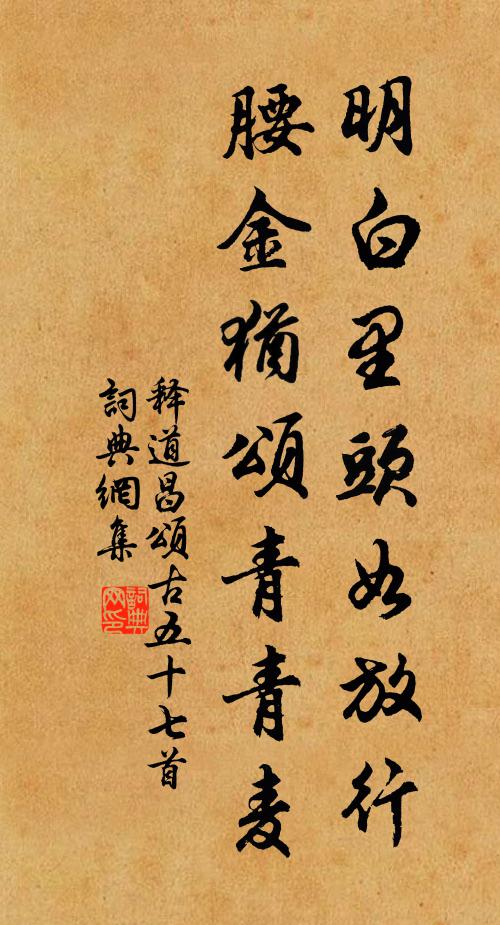 释道昌明白里头如放行，腰金犹颂青青麦书法作品欣赏