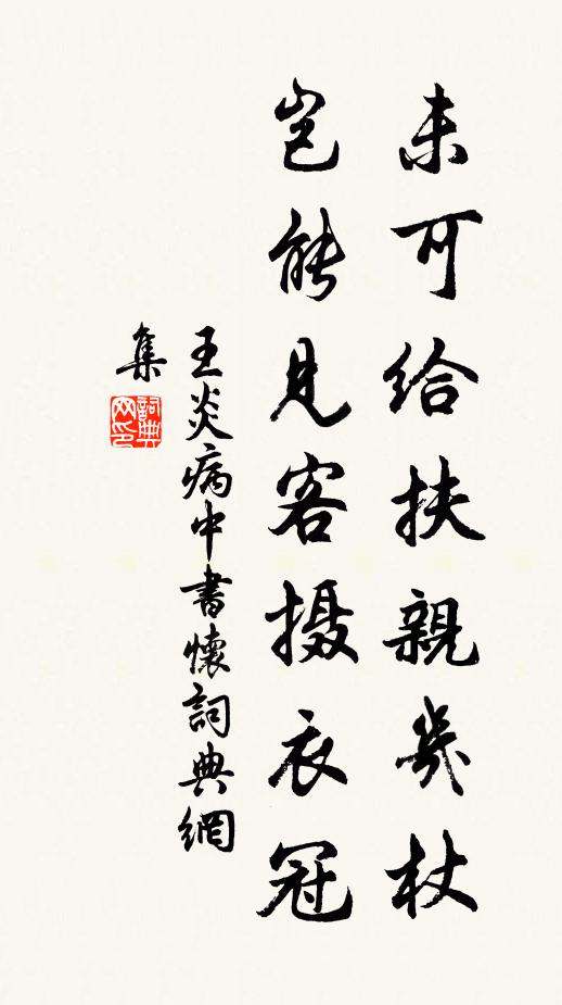 王炎未可给扶亲几杖，岂能见客摄衣冠书法作品欣赏