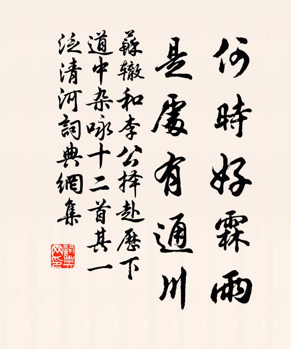 苏辙何时好霖雨，是处有通川书法作品欣赏