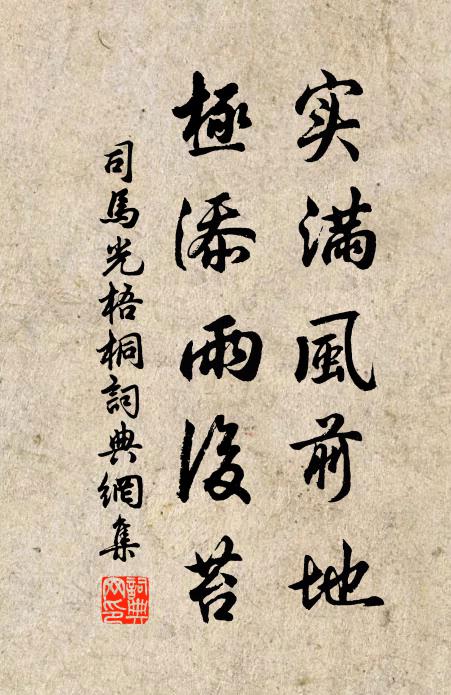 司马光实满风前地，极添雨后苔书法作品欣赏
