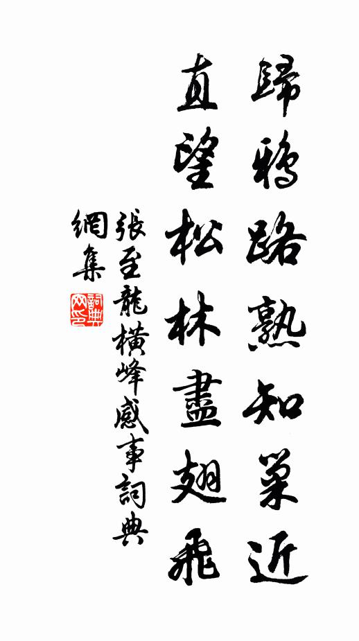 张至龙归鸦路熟知巢近，直望松林尽翅飞书法作品欣赏