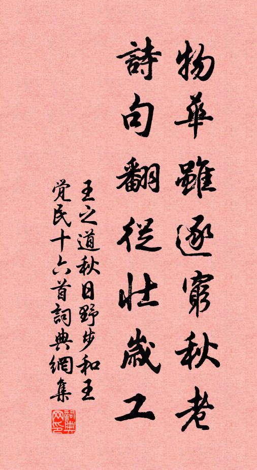 王之道物华虽逐穷秋老，诗句翻从壮岁工书法作品欣赏