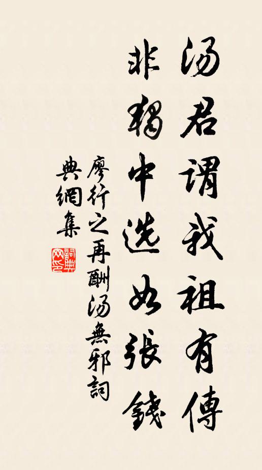 廖行之汤君谓我祖有传,非独中选如张钱书法作品欣赏