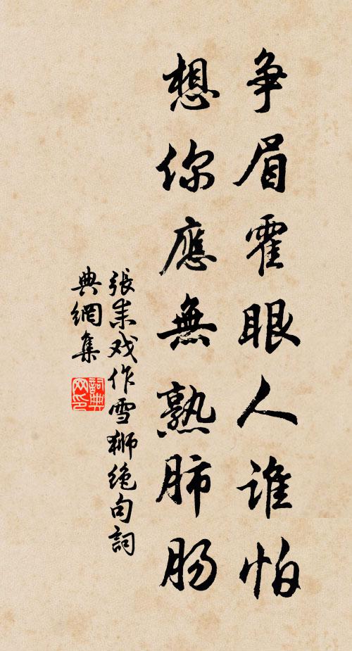 张耒争眉霍眼人谁怕，想你应无熟肺肠书法作品欣赏