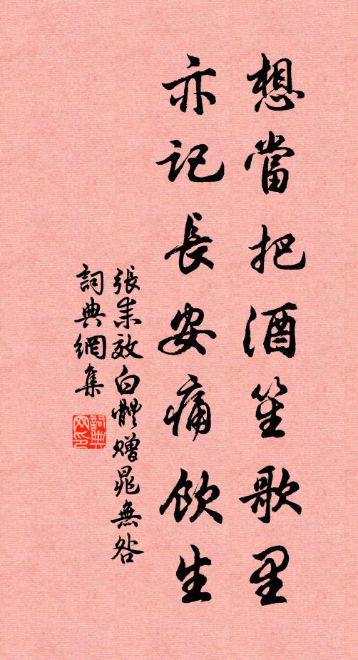 张耒想当把酒笙歌里，亦记长安痛饮生书法作品欣赏