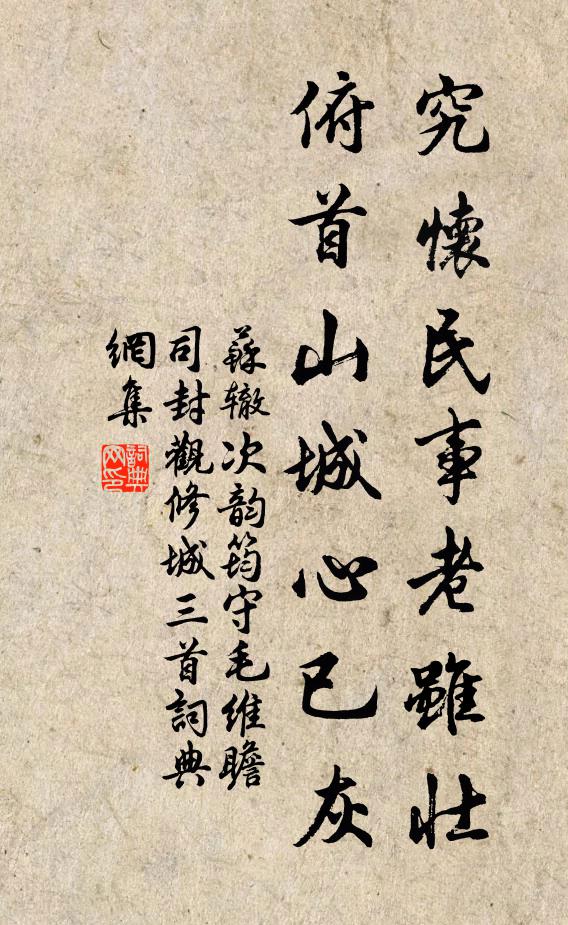 苏辙究怀民事老虽壮，俯首山城心已灰书法作品欣赏