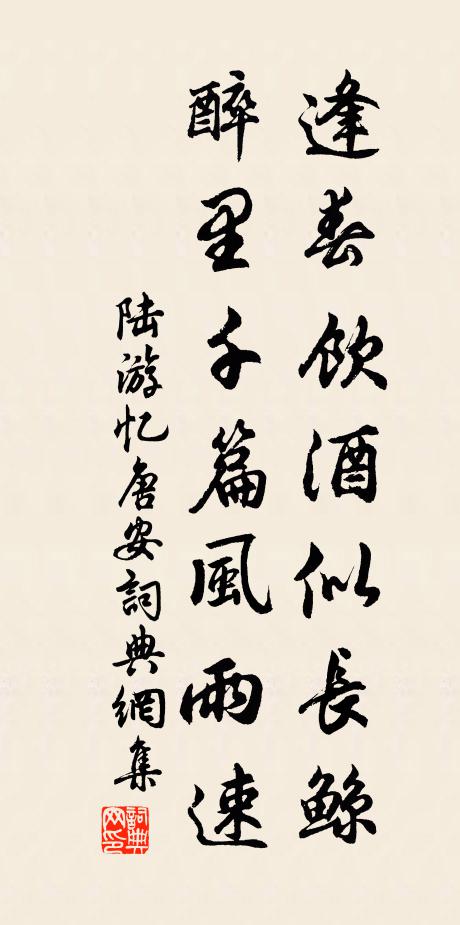 陆游逢春饮酒似长鲸，醉里千篇风雨速书法作品欣赏