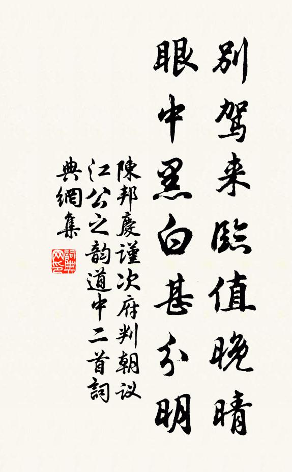 陈邦庆别驾来临值晚晴，眼中黑白甚分明书法作品欣赏