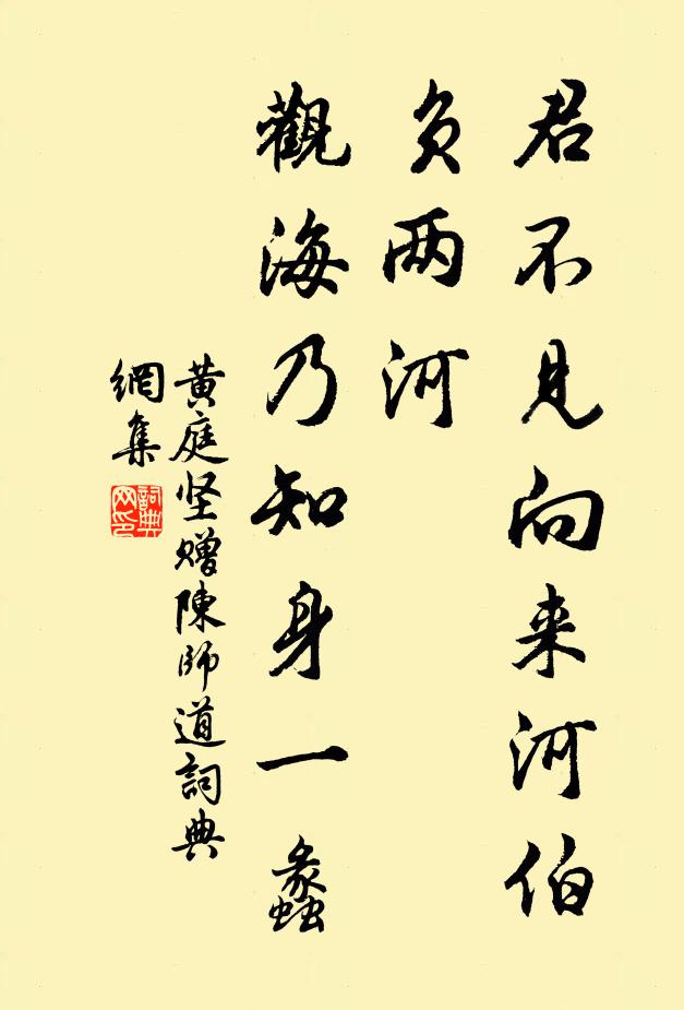 黄庭坚君不见向来河伯负两河，观海乃知身一蠡书法作品欣赏