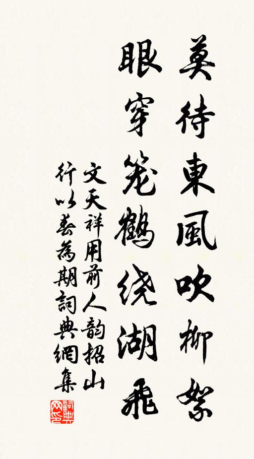 文天祥莫待东风吹柳絮，眼穿笼鹤绕湖飞书法作品欣赏