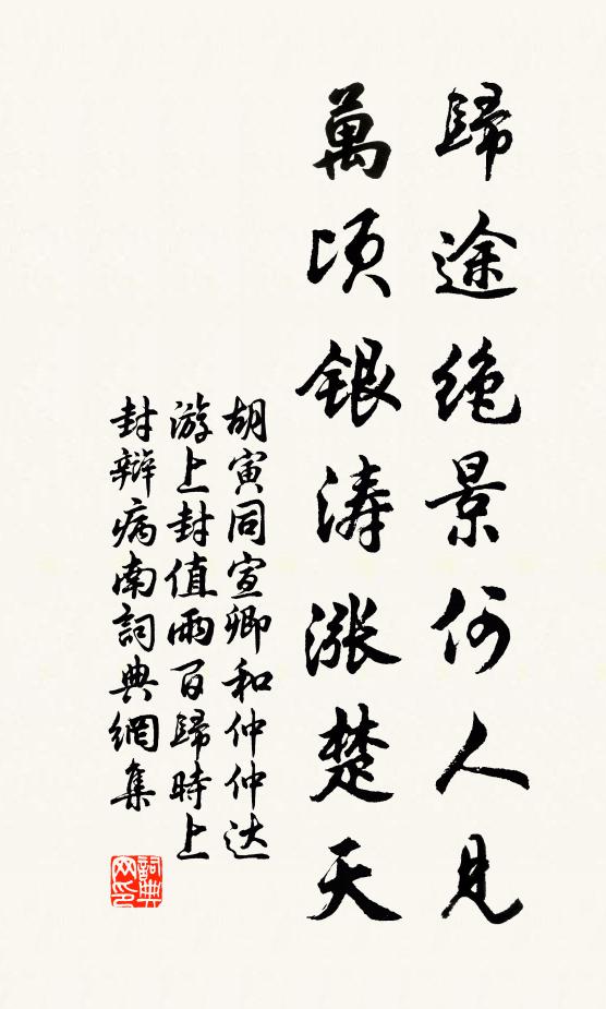 胡寅归途绝景何人见，万顷银涛涨楚天书法作品欣赏