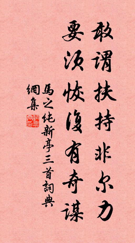 马之纯敢谓扶持非尔力，要须恢复有奇谋书法作品欣赏