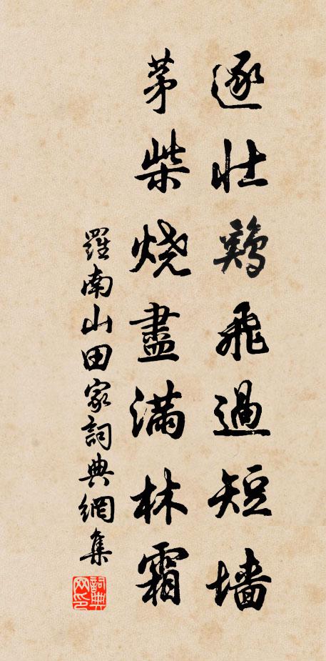 罗南山逐壮鸡飞过短墙，茅柴烧尽满林霜书法作品欣赏