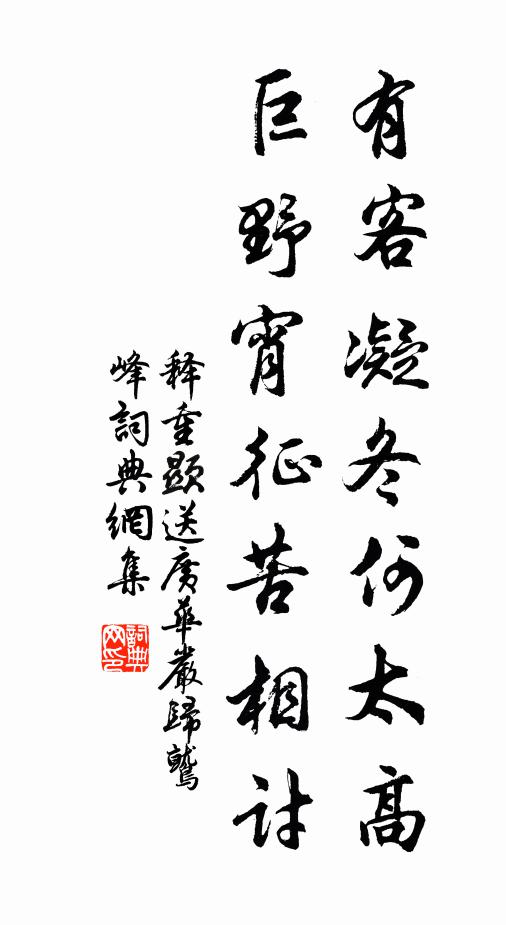释重顯有客凝冬何太高，巨野宵征苦相讨书法作品欣赏
