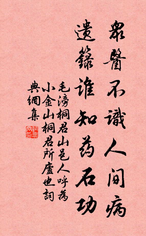 毛滂众医不识人间病，遗籙谁知药石功书法作品欣赏