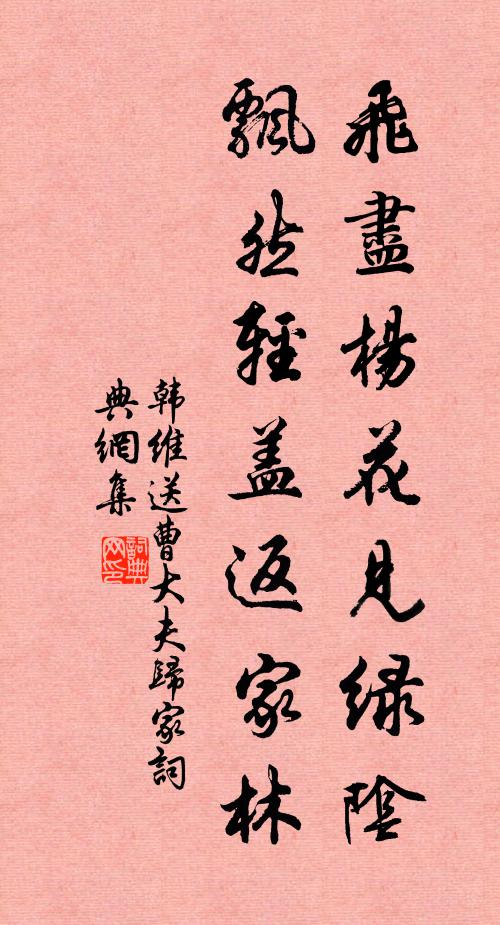 韩维飞尽杨花见绿阴，飘然轻盖返家林书法作品欣赏