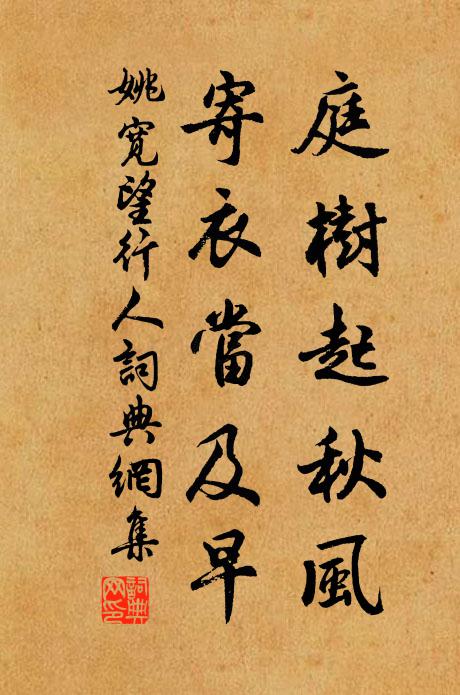 姚宽庭树起秋风，寄衣当及早书法作品欣赏